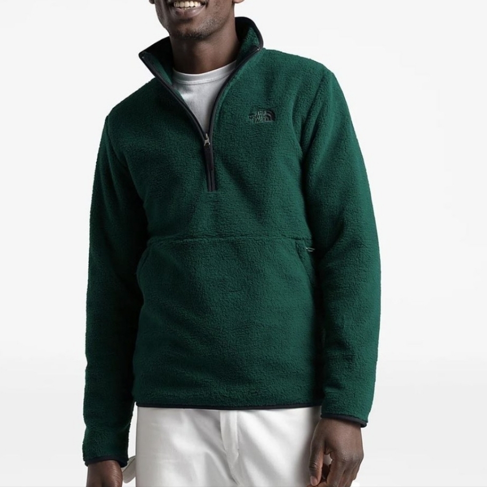 The North Face Mens Dunraven Green Zip Up Fleece Sweater Fuzzy SherpaFleece Sz S